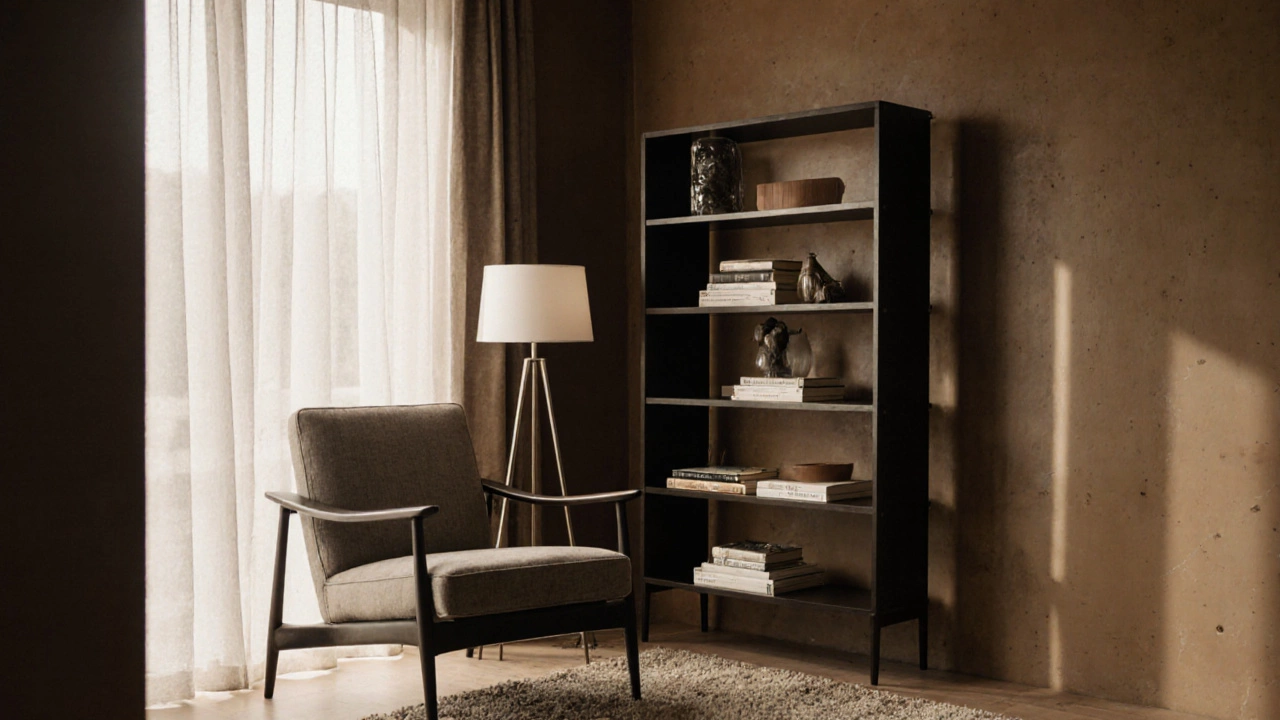 Cozy corner with a securely mounted bookshelf and reading armchair.