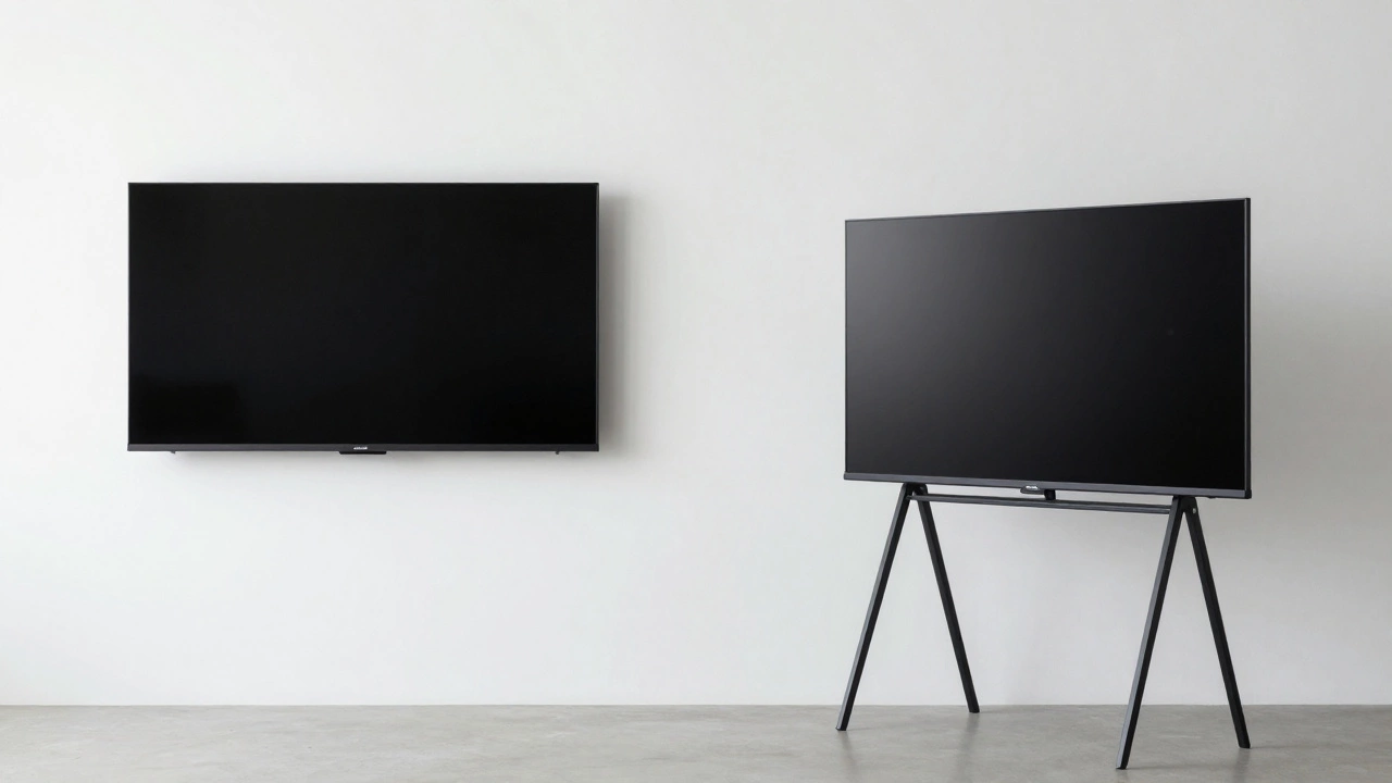 Comparison between a wall-mounted OLED TV and a TV on an easel floor stand