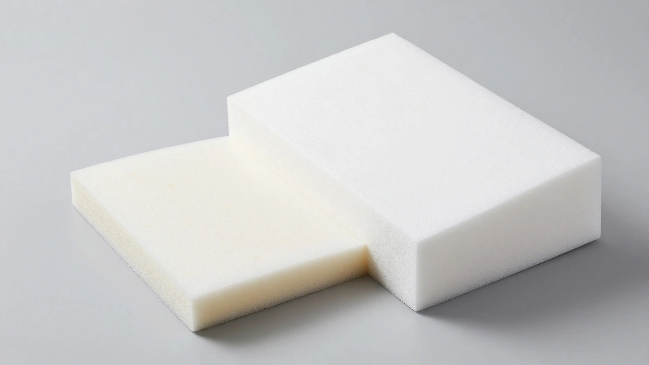 New high-density foam block being replaced in a sofa bed cover