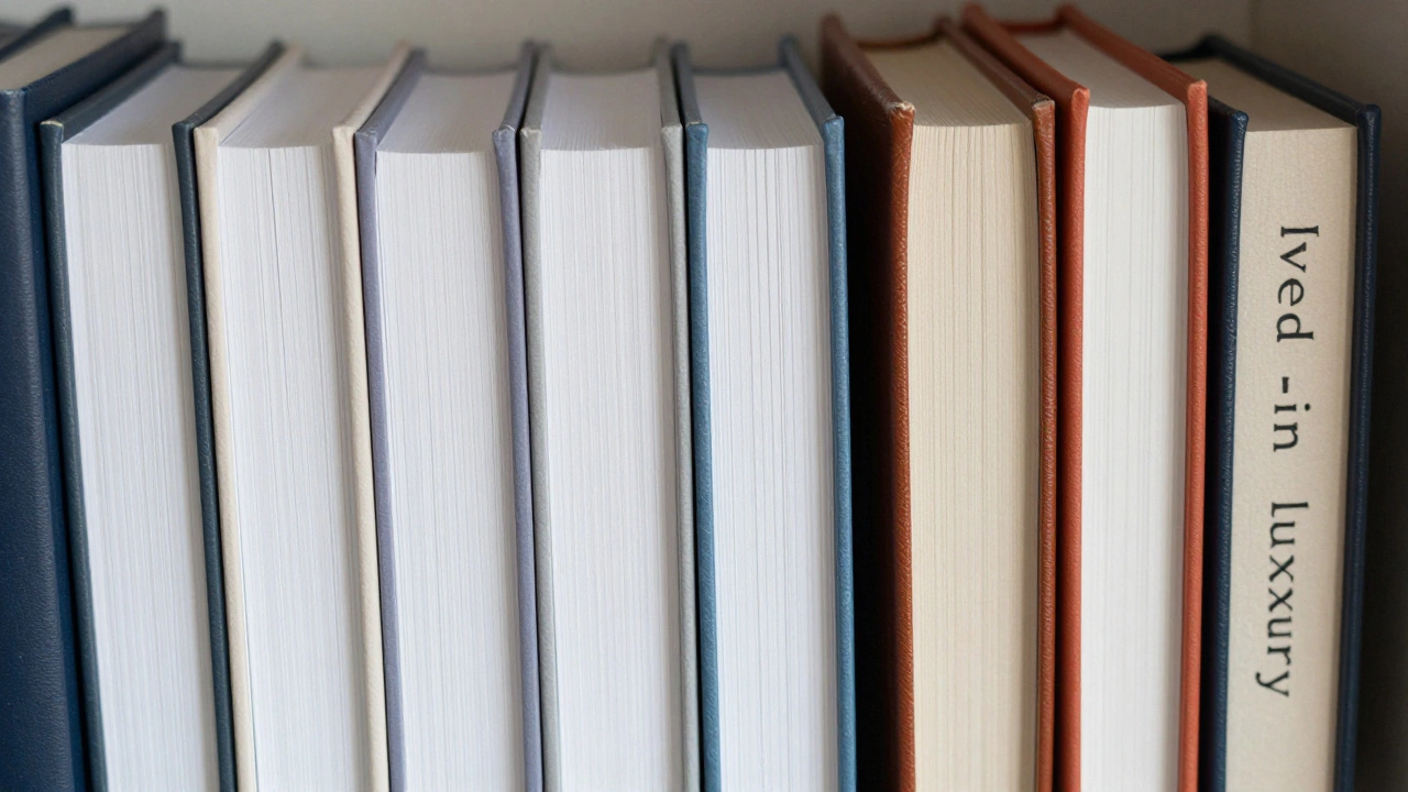 Close-up of books facing backward revealing textured page edges for a lived-in look