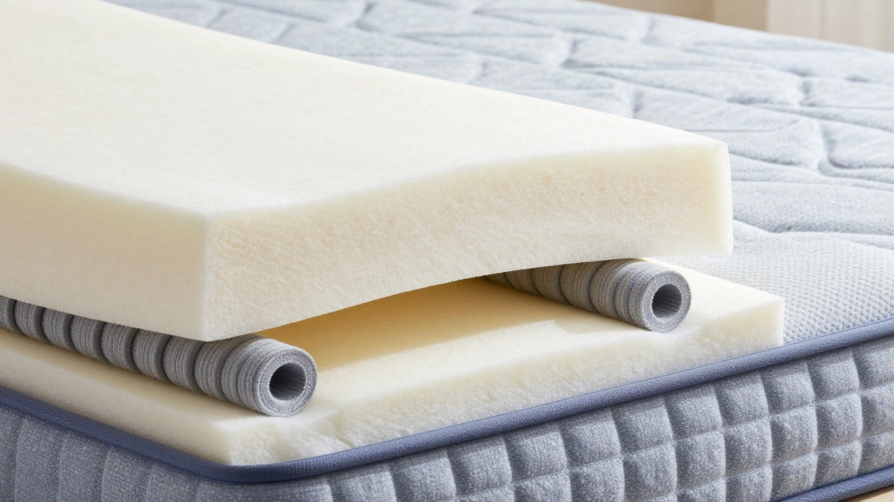 Cross-section view of a flexible sofa bed mattress with foam and coil layers.