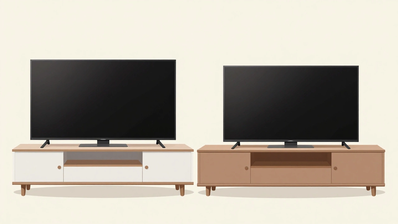 Comparison of balanced versus unbalanced TV stand proportions under mounted screens