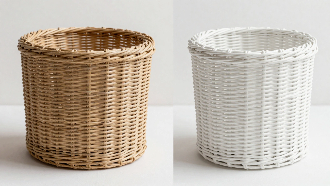 Comparison of rough natural rattan vs smooth synthetic wicker