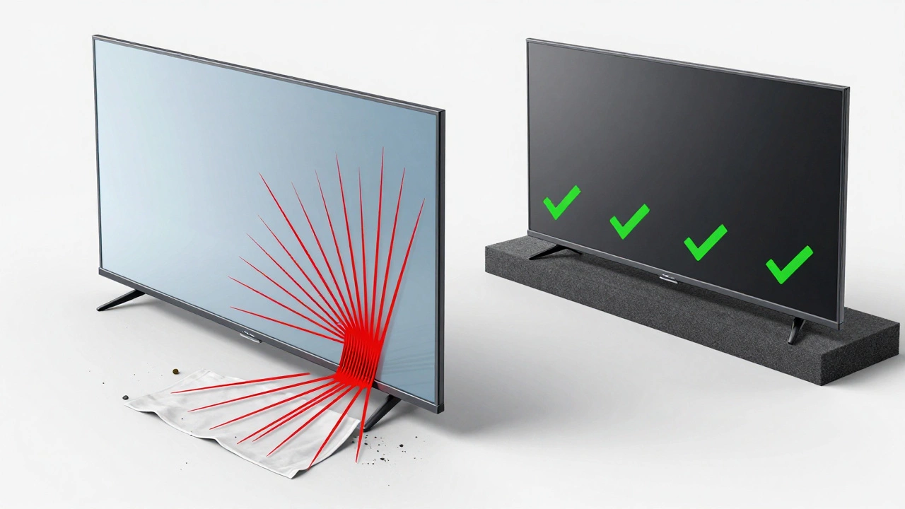 Cross-section showing risk of screen damage from uneven surfaces