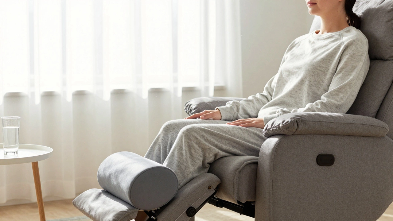 Person using pillows for proper recliner posture