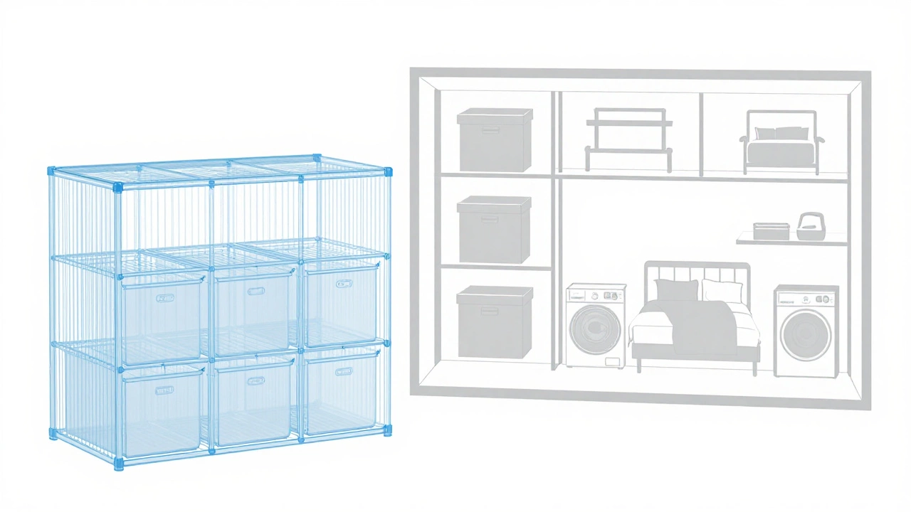 Wireframe graphic comparing 5x10 unit size to a bedroom
