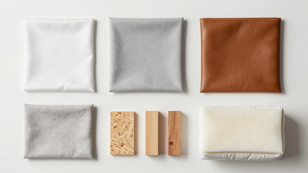 Comparison of fabric swatches and foam materials for sofa quality
