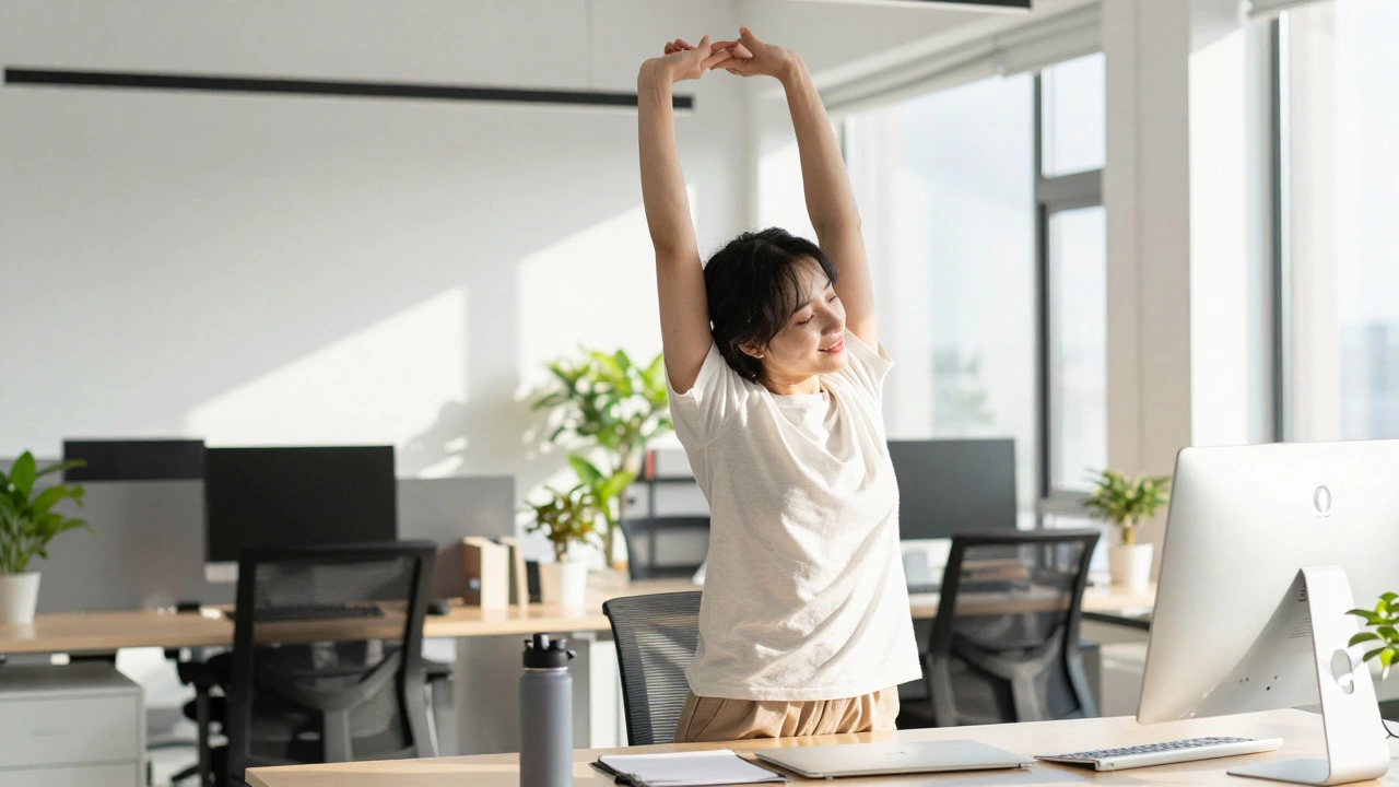 Office worker standing up to stretch during a work break