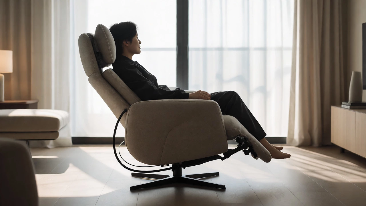 Person relaxing in a modern minimalist power recliner