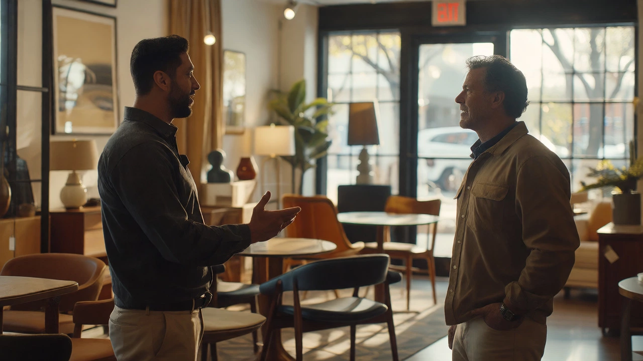 Salesperson discussing perks with customer in boutique store